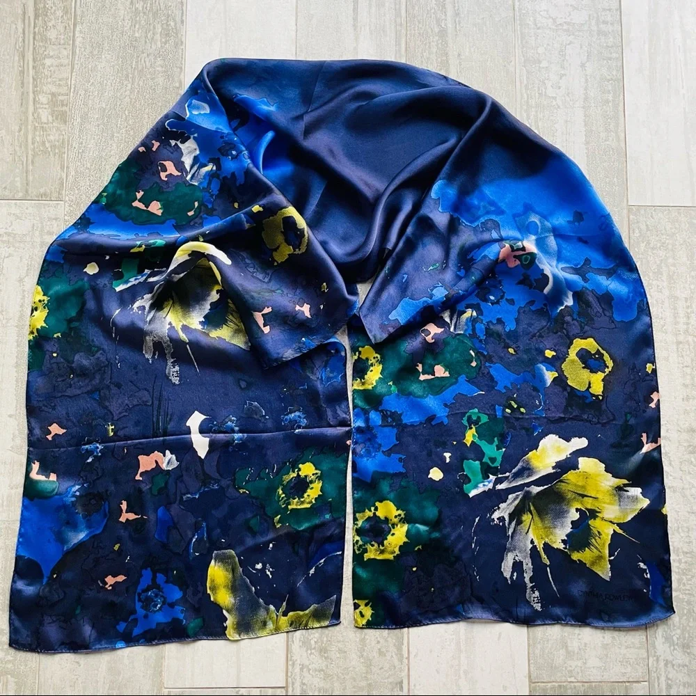 Cynthia Rowley Silk Abstract Art Nautical River Of Color Rectangular Long Scarf